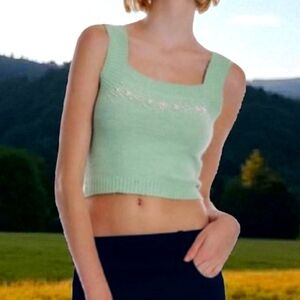 EUC Zara Mint Green Knit Tank Top With Faux Pearls Size XL